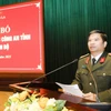 Đại tá Đặng Trọng Cường, Bí thư Đảng ủy, Giám đốc Công an tỉnh Sơn La phát biểu tại lễ công bố. (Ảnh: TTXVN phát)