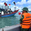 Đồn Biên phòng Thanh Lân (Ban Chỉ huy Bộ đội Biên phòng Quảng Ninh) kêu gọi ngư dân đưa tàu thuyền vào nơi tránh trú an toàn. (Ảnh: TTXVN phát)
