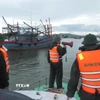 Bộ đội Biên phòng các đồn, trạm tại tỉnh Quảng Trị sắp xếp, kêu gọi tàu thuyền vào bờ tránh, trú bão. (Ảnh: TTXVN phát)