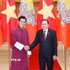 Chủ tịch Quốc hội Trần Thanh Mẫn hội kiến Quốc vương Bhutan Jigme Khesar Namgyel Wangchuck thăm cấp Nhà nước tới Việt Nam. (Ảnh: Doãn Tấn/TTXVN)
