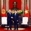 Chủ tịch nước Lương Cường tiếp Thủ tướng Cộng hoà Kyrgyzstan Adylbek Kasymaliev. (Ảnh: Lâm Khánh/TTXVN)