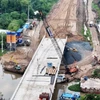 Công trường cao tốc Cao Lãnh-An Hữu, dự án thành phần 1, đoạn qua tỉnh Đồng Tháp. (Ảnh: Hồng Đạt/TTXVN)