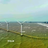 Các turbin gió tại Nhà máy điện gió Hàn Quốc-Trà Vinh. (Ảnh: Vũ Sinh/TTXVN)