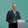 Ông Friedrich Merz phát biểu trong cuộc họp báo ở Berlin. (Ảnh: THX/TTXVN)