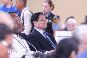 Thủ tướng Phạm Minh Chính dự Phiên khai mạc Hội nghị Đại dương Liên hợp quốc lần thứ 3 (UNOC 3) tại thành phố Nice, Cộng hoà Pháp. (Ảnh: Dương Giang/TTXVN)