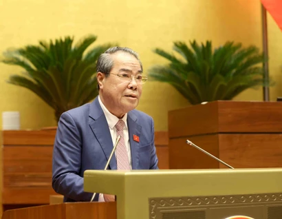 Chủ nhiệm Ủy ban Dân nguyện và Giám sát của Quốc hội Dương Thanh Bình trình bày Báo cáo giải trình, tiếp thu, chỉnh lý dự thảo Luật Hoạt động giám sát của Quốc hội và Hội đồng nhân dân (sửa đổi). (Ảnh: TTXVN)