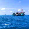 Các tàu khai thác thủy sản neo đậu ngoài khơi vùng biển Tây Nam. (Ảnh: Chanh Đa/TTXVN)