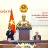 Thủ tướng Phạm Minh Chính và Chủ tịch Quốc hội Trần Thanh Mẫn chủ trì Hội nghị. (Ảnh: Doãn Tấn/TTXVN)