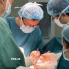Êkip bác sỹ thực hiện ca phẫu thuật đồng thời cắt thực quản và gan cho nam bệnh nhân. (Ảnh: TTXVN phát)