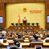 Quốc hội biểu quyết thông qua Nghị quyết về kết quả giám sát chuyên đề “Việc thực hiện chính sách, pháp luật về bảo vệ môi trường kể từ khi Luật Bảo vệ môi trường năm 2020 có hiệu lực thi hành”. (Ảnh: Doãn Tấn/TTXVN)