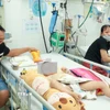 Bệnh nhi mắc tay chân miệng đang được điều trị tại Bệnh viện Nhi đồng 2 Thành phố Hồ Chí Minh. (Ảnh: Đinh Hằng/TTXVN)