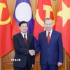 Tổng Bí thư Tô Lâm hội đàm với Tổng Bí thư, Chủ tịch nước Lào Thongloun Sisoulith. (Ảnh: Thống Nhất/ TTXVN)