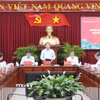 Quang cảnh buổi làm việc của Đoàn kiểm tra, giám sát số 28 của Bộ Chính trị với Ban Thường vụ Thành ủy Cần Thơ. (Ảnh: Ngọc Thiện/TTXVN)