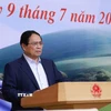 Thủ tướng Phạm Minh Chính chủ trì Phiên họp thứ ba của Ban Chỉ đạo các công trình trọng điểm, dự án quan trọng quốc gia lĩnh vực đường sắt. (Ảnh: Dương Giang/TTXVN)