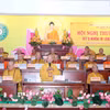 Các chư Tôn đức giáo phẩm lãnh đạo Hội đồng Chứng minh, Hội đồng Trị sự Giáo hội Phật giáo Việt Nam dự Hội nghị. (Ảnh: Xuân Khu/TTXVN)