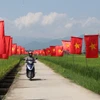 Tuyến đường trên cánh đồng Mường Thanh rợp bóng cờ Tổ quốc. (Ảnh: Phan Quân/TTXVN)