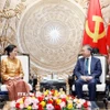 Tổng Bí thư Tô Lâm tiếp Đại sứ Vương quốc Campuchia tại Việt Nam Chea Kimtha. (Ảnh: Thống Nhất/TTXVN)