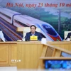 Thủ tướng Phạm Minh Chính chủ trì Phiên họp lần thứ tư Ban chỉ đạo các công trình trọng điểm, dự án quan trọng quốc gia lĩnh vực đường sắt. (Ảnh: Dương Giang/TTXVN)