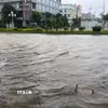 Tại Thanh Hóa vẫn đang mưa to, trên các tuyến đường bị ngập nước tiếp tục dâng cao. (Ảnh: Khiếu Tư/TTXVN)