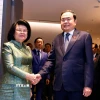 Chủ tịch Quốc hội Trần Thanh Mẫn gặp Chủ tịch Quốc hội Campuchia Samdech Maha Rathsaphethika Thipadei Khuon Sudary. (Ảnh: Doãn Tấn/TTXVN)