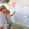 Cử tri ở thôn Văn Lâm 2 (xã Thuận Nam, tỉnh Khánh Hòa) tìm hiểu tóm tắt tiểu sử người ứng cử tại đơn vị bầu cử số 3, khu vực bỏ phiếu số 5. (Ảnh: Công Thử/TTXVN)