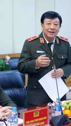 Thiếu tướng Đỗ Triệu Phong, Cục trưởng Cục Truyền thông Công an Nhân dân, Bộ Công an phát biểu. (Ảnh: Phạm Kiên/TTXVN)