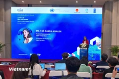 Bà Ramla Khalidi - Trưởng Đại diện Thường trú Chương trình Phát triển Liên hợp quốc (UNDP) tại Việt Nam phát biểu tại sự kiện. (Ảnh: Hùng Võ/Vietnam+)