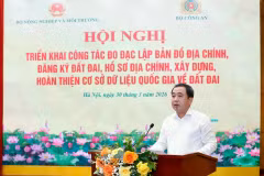Ủy viên Bộ Chính trị, Bộ trưởng Bộ Nông nghiệp và Môi trường Trần Đức Thắng phát biểu tại hội nghị. (Ảnh: Khương Trung)