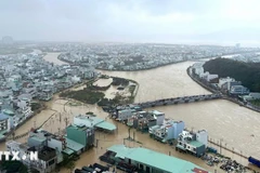 Nhiều khu vực tại phường Quy Nhơn Đông (tỉnh Gia Lai) ngập sâu trong nước. (Ảnh: Quang Thái/TTXVN)