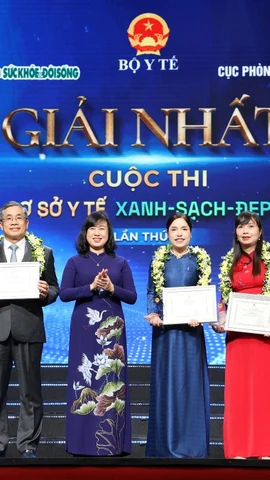 Bộ trưởng Bộ Y tế Đào Hồng Lan trao cho các đơn vị đoạt giải Nhất. (Ảnh: PV/Vietnam+)