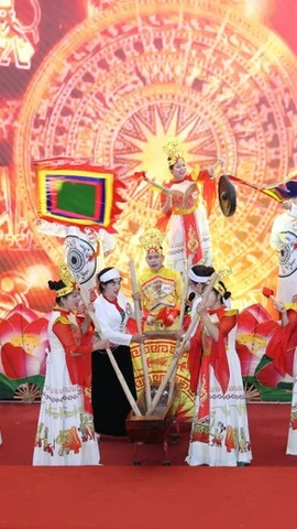 Phần dự thi Tôi là tuyên truyền viên dân số giỏi của đội Phú Thọ. (Ảnh: TM/Vietnam+)