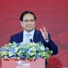 Thủ tướng Phạm Minh Chính phát biểu tại Phiên đối thoại cấp cao Diễn đàn Kinh tế tư nhân Việt Nam (VPSF) 2025. (Ảnh: Dương Giang/TTXVN)