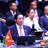 Thủ tướng Phạm Minh Chính tham dự và phát biểu tại Phiên toàn thể Hội nghị Cấp cao ASEAN lần thứ 46. (Ảnh: Dương Giang/TTXVN)