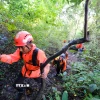 Hình ảnh do Cơ quan Tìm kiếm và Cứu nạn Quốc gia Indonesia công bố cho thấy đội tìm kiếm, cứu nạn phải leo dọc các sườn núi hẹp, trơn trượt, trong điều kiện tầm nhìn rất hạn chế. (Ảnh: THX/TTXVN)