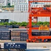 Hàng hóa được tập kết tại Cảng đường sắt quốc tế Nam Ninh Quảng Tây trước khi chuyển tiếp đến Việt Nam qua tàu liên vận Việt-Trung. (Ảnh: Công Tuyên/TTXVN)
