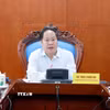 Phó Chủ tịch UBND tỉnh Lai Châu, Tống Thanh Hải phát biểu chủ trì cuộc họp. (Ảnh: Quý Trung/TTXVN)