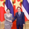 Chủ tịch Quốc hội Trần Thanh Mẫn hội kiến Thủ tướng Thái Lan Paetongtarn Shinawatra. (Ảnh: Doãn Tấn/TTXVN)