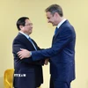 Thủ tướng Phạm Minh Chính gặp Thủ tướng Hy Lạp Kyriakos Mitsotakis. (Ảnh: Dương Giang/TTXVN)