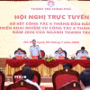Tổng Thanh tra Chính phủ Nguyễn Quốc Đoàn và các đồng chí Phó Tổng Thanh tra chủ trì. (Ảnh: Văn Điệp/TTXVN)