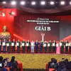 Hình ảnh lễ trao giải Cuộc thi chính luận về bảo vệ nền tảng tư tưởng của Đảng lần thứ năm, năm 2025. (Ảnh: Văn Điệp/TTXVN)