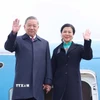 Tổng Bí thư Tô Lâm và Phu nhân đến thủ đô Minsk, bắt đầu chuyến thăm cấp Nhà nước tới Cộng hòa Belarus. (Ảnh: Thống Nhất/TTXVN)
