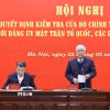 Các Ủy viên Bộ Chính trị, Bí thư Trung ương Đảng: Trưởng ban Tổ chức Trung ương Lê Minh Hưng, Trưởng đoàn kiểm tra và Bí thư Đảng ủy Mặt trận Tổ quốc, các đoàn thể Trung ương, Chủ tịch Ủy ban Trung ương Mặt trận Tổ quốc Việt Nam Đỗ Văn Chiến đồng chủ trì Hội nghị. (Ảnh: TTXVN phát)