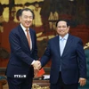 Thủ tướng Phạm Minh Chính tiếp ông Bakytzhan Sagintayev, Chủ tịch Hội đồng Ủy ban Kinh tế Á-Âu (EEK). (Ảnh: Dương Giang/TTXVN)