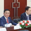 Thường trực Ban Bí thư Trần Cẩm Tú phát biểu tại cuộc hội đàm với Thường trực Ban Bí thư Trung ương Đảng Nhân dân Cách mạng Lào Vilay Lakhamphong. (Ảnh: Phương Hoa/TTXVN)