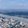 Xã đảo Mỹ Hòa Hưng, tỉnh An Giang được bao bọc bởi dòng sông Hậu, nhìn từ phường Long Xuyên, An Giang. (Ảnh: Thanh Sang/TTXVN)