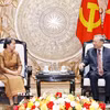 Tổng Bí thư Tô Lâm tiếp bà Men Sam An, Phó Chủ tịch Đảng Nhân dân Campuchia, Chủ tịch Hội đồng Quốc gia Mặt trận Đoàn kết Phát triển Tổ quốc Campuchia. (Ảnh: Thống Nhất/TTXVN)