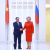 Thủ tướng Phạm Minh Chính hội kiến Chủ tịch Hội đồng Liên bang Nga Valentina Matviyenko. (Ảnh: Dương Giang/TTXVN)