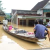Hàng chục ngôi nhà cùng các tài sản, vật dụng của người dân bị chìm trong nước lũ ở Nghệ An. (Ảnh: Xuân Tiến/TTXVN)