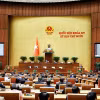 Bộ trưởng Bộ Nông nghiệp và Môi trường Trần Đức Thắng trình bày Tờ trình về 02 dự án: Luật sửa đổi, bổ sung một số điều của Luật Địa chất và khoáng sản; Luật sửa đổi, bổ sung một số điều của các luật trong lĩnh vực nông nghiệp và môi trường. (Ảnh: Doãn Tấn/TTXVN)
