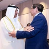 Thủ tướng Phạm Minh Chính gặp Tổng thư ký Hội đồng Hợp tác vùng Vịnh (GCC) Jasem Al Budaiwi. (Ảnh: Dương Giang/TTXVN)